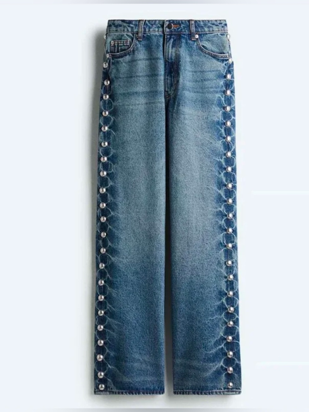 Vigoss Medium Wash Straight-Leg Jeans with Side Studded Detailing